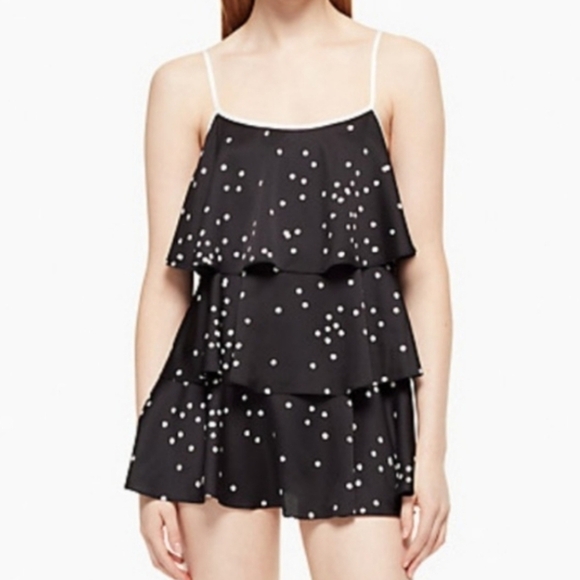 Kate Spade Polka Dot Ruffle Chemise Tank Top Black M - Picture 11 of 11
